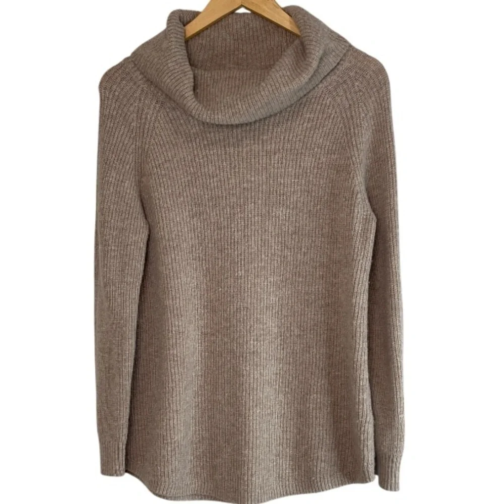 Tahari Wool Blend Cowl Neck Sweater Taupe Shaker Stitch Knit Long Sleeves M - Picture 12 of 12